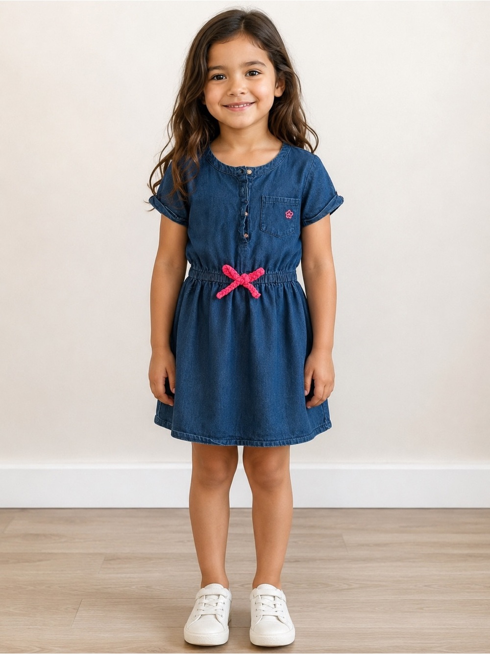 Limited Too Girls Denim Dress with Pink Braided Belt – Size 5